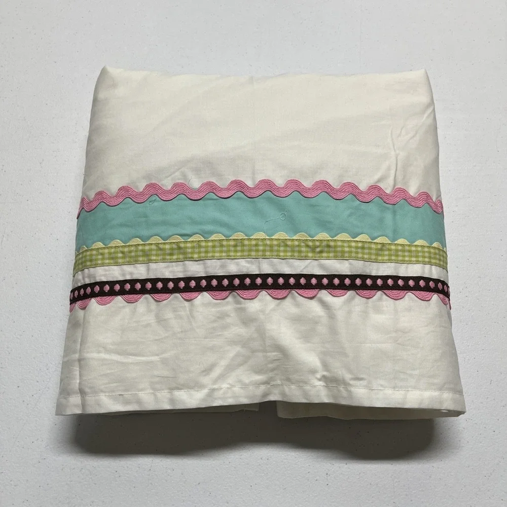 Pottery Barn Kids Coco Dot Crib Toddler Bed Skirt White Multicolor Pattern Trim